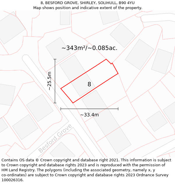 8, BESFORD GROVE, SHIRLEY, SOLIHULL, B90 4YU: Plot and title map