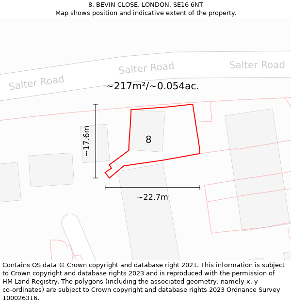8, BEVIN CLOSE, LONDON, SE16 6NT: Plot and title map