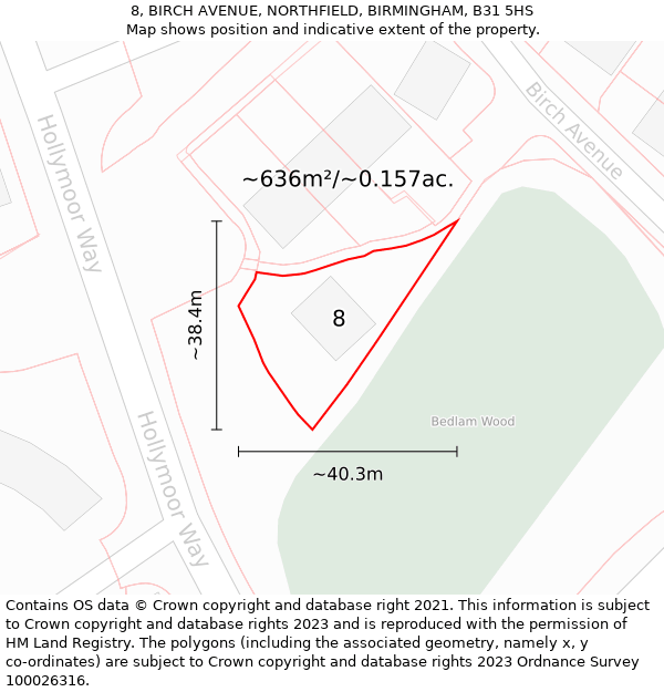 8, BIRCH AVENUE, NORTHFIELD, BIRMINGHAM, B31 5HS: Plot and title map