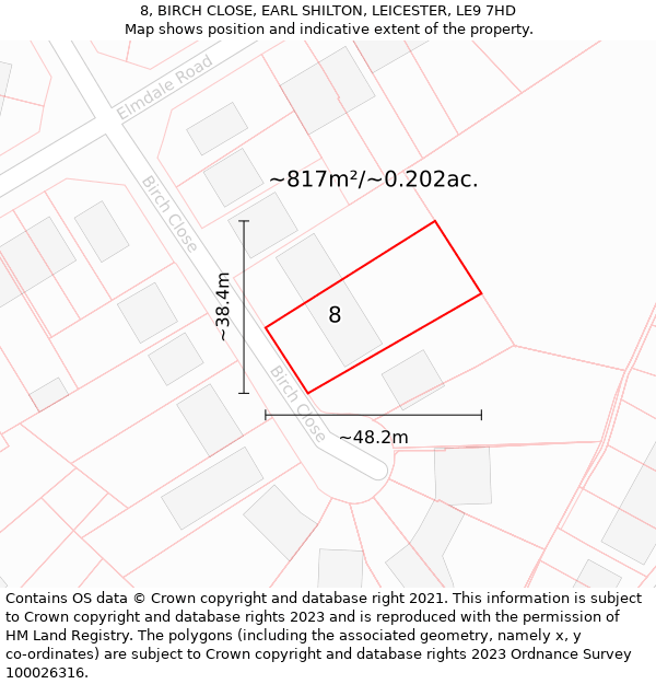 8, BIRCH CLOSE, EARL SHILTON, LEICESTER, LE9 7HD: Plot and title map