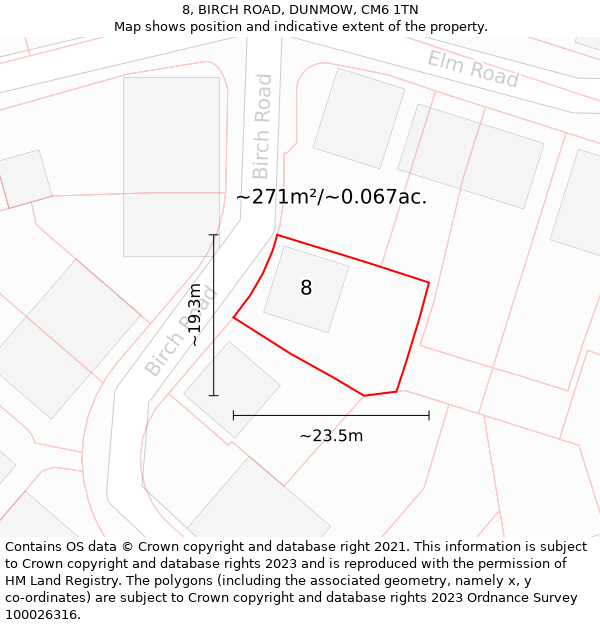 8, BIRCH ROAD, DUNMOW, CM6 1TN: Plot and title map