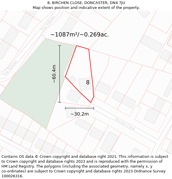 8, BIRCHEN CLOSE, DONCASTER, DN4 7JU: Plot and title map