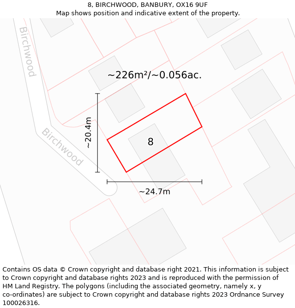 8, BIRCHWOOD, BANBURY, OX16 9UF: Plot and title map