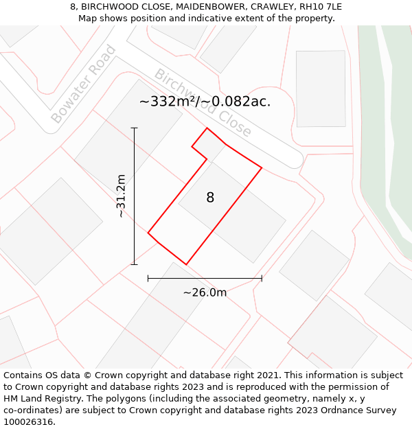 8, BIRCHWOOD CLOSE, MAIDENBOWER, CRAWLEY, RH10 7LE: Plot and title map