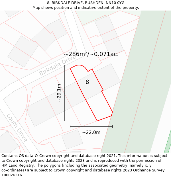 8, BIRKDALE DRIVE, RUSHDEN, NN10 0YG: Plot and title map
