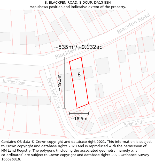 8, BLACKFEN ROAD, SIDCUP, DA15 8SN: Plot and title map