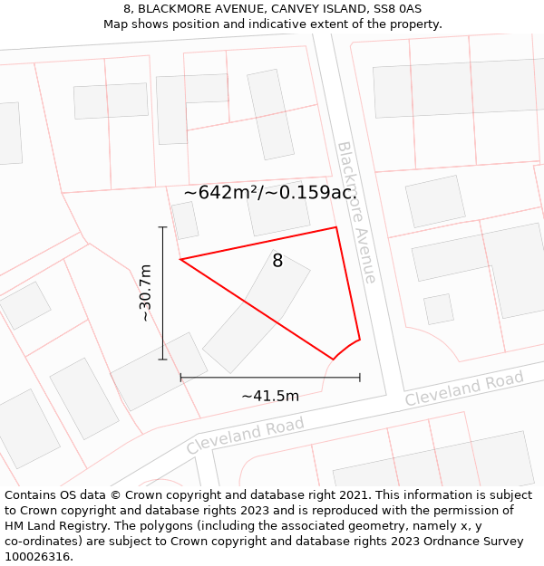 8, BLACKMORE AVENUE, CANVEY ISLAND, SS8 0AS: Plot and title map