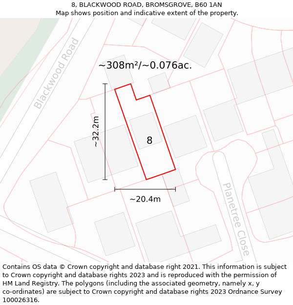 8, BLACKWOOD ROAD, BROMSGROVE, B60 1AN: Plot and title map