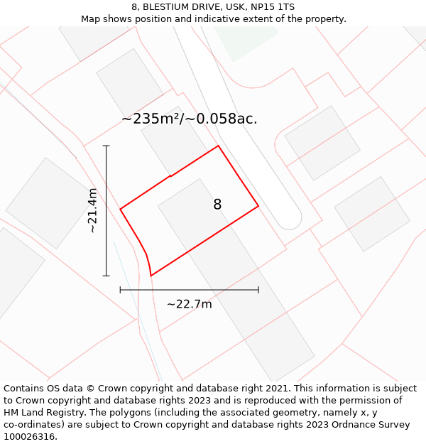 8, BLESTIUM DRIVE, USK, NP15 1TS: Plot and title map