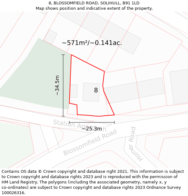 8, BLOSSOMFIELD ROAD, SOLIHULL, B91 1LD: Plot and title map