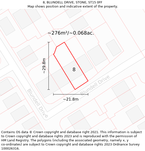 8, BLUNDELL DRIVE, STONE, ST15 0FF: Plot and title map
