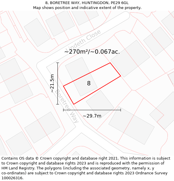 8, BORETREE WAY, HUNTINGDON, PE29 6GL: Plot and title map