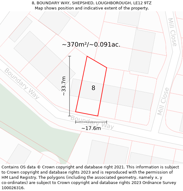 8, BOUNDARY WAY, SHEPSHED, LOUGHBOROUGH, LE12 9TZ: Plot and title map