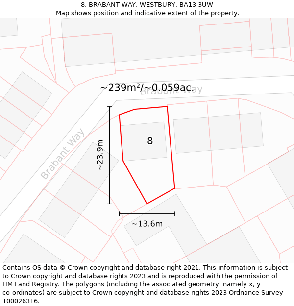 8, BRABANT WAY, WESTBURY, BA13 3UW: Plot and title map