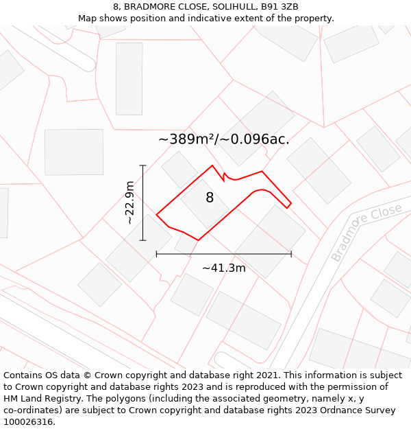 8, BRADMORE CLOSE, SOLIHULL, B91 3ZB: Plot and title map