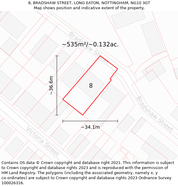 8, BRADSHAW STREET, LONG EATON, NOTTINGHAM, NG10 3GT: Plot and title map