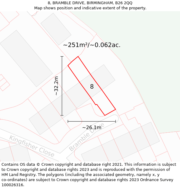 8, BRAMBLE DRIVE, BIRMINGHAM, B26 2QQ: Plot and title map