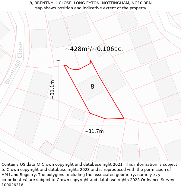 8, BRENTNALL CLOSE, LONG EATON, NOTTINGHAM, NG10 3RN: Plot and title map