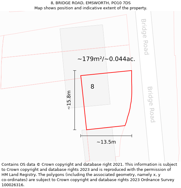 8, BRIDGE ROAD, EMSWORTH, PO10 7DS: Plot and title map