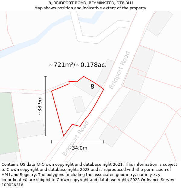 8, BRIDPORT ROAD, BEAMINSTER, DT8 3LU: Plot and title map