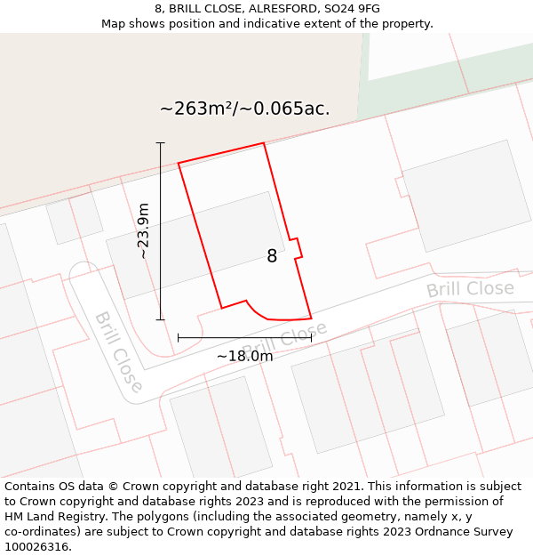 8, BRILL CLOSE, ALRESFORD, SO24 9FG: Plot and title map