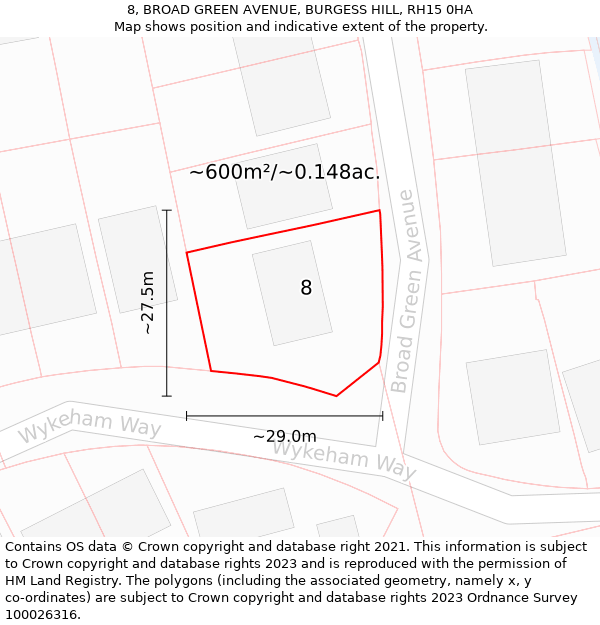 8, BROAD GREEN AVENUE, BURGESS HILL, RH15 0HA: Plot and title map