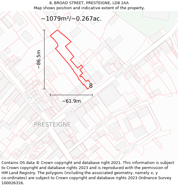 8, BROAD STREET, PRESTEIGNE, LD8 2AA: Plot and title map