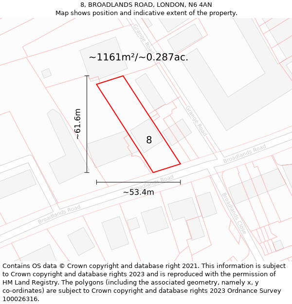 8, BROADLANDS ROAD, LONDON, N6 4AN: Plot and title map