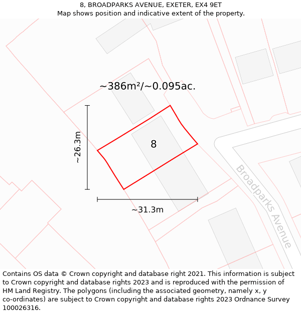 8, BROADPARKS AVENUE, EXETER, EX4 9ET: Plot and title map