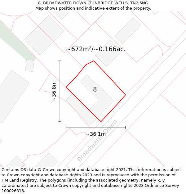 8, BROADWATER DOWN, TUNBRIDGE WELLS, TN2 5NG: Plot and title map