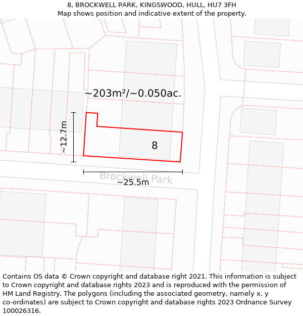 8, BROCKWELL PARK, KINGSWOOD, HULL, HU7 3FH: Plot and title map