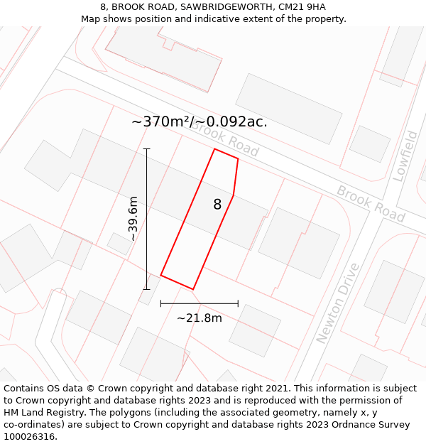 8, BROOK ROAD, SAWBRIDGEWORTH, CM21 9HA: Plot and title map