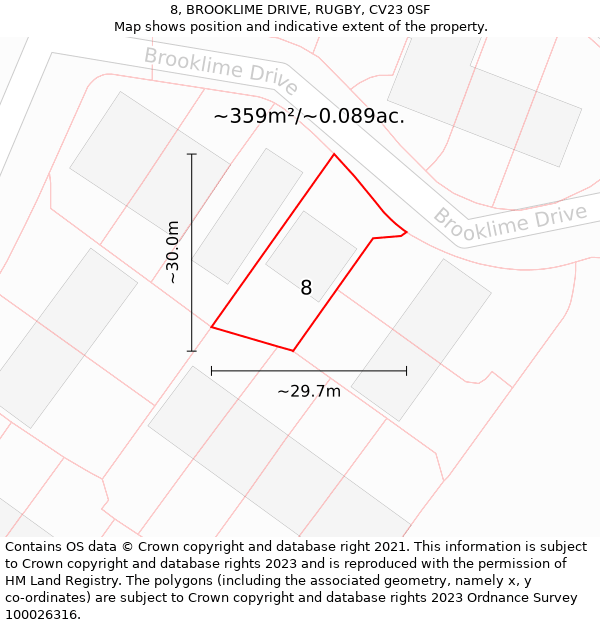 8, BROOKLIME DRIVE, RUGBY, CV23 0SF: Plot and title map