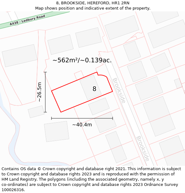 8, BROOKSIDE, HEREFORD, HR1 2RN: Plot and title map
