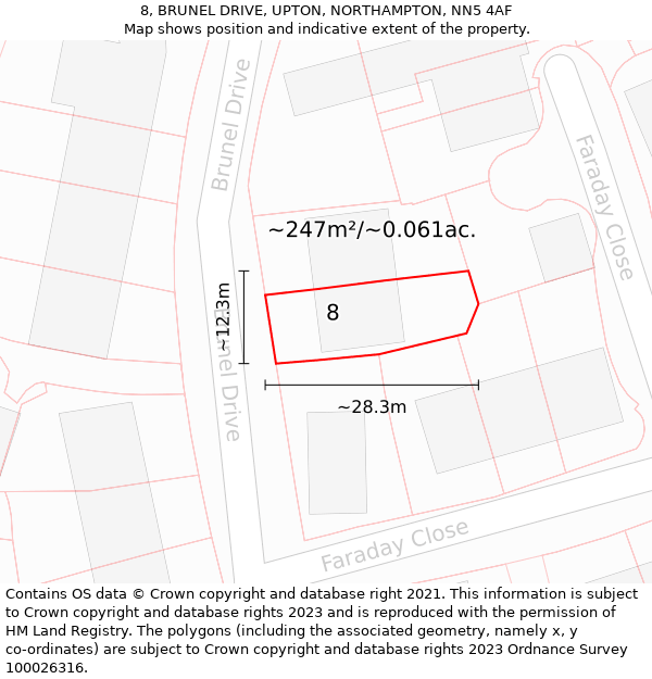 8, BRUNEL DRIVE, UPTON, NORTHAMPTON, NN5 4AF: Plot and title map