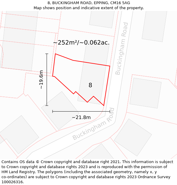 8, BUCKINGHAM ROAD, EPPING, CM16 5AG: Plot and title map