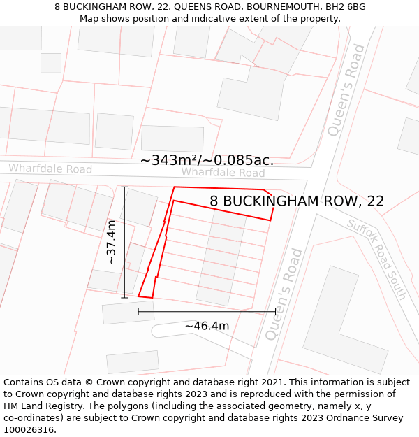 8 BUCKINGHAM ROW, 22, QUEENS ROAD, BOURNEMOUTH, BH2 6BG: Plot and title map