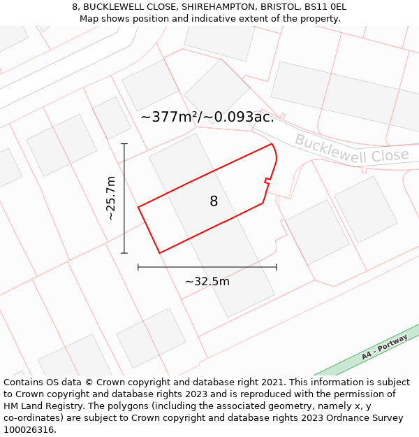 8, BUCKLEWELL CLOSE, SHIREHAMPTON, BRISTOL, BS11 0EL: Plot and title map