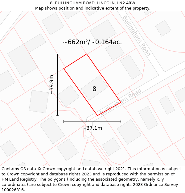 8, BULLINGHAM ROAD, LINCOLN, LN2 4RW: Plot and title map