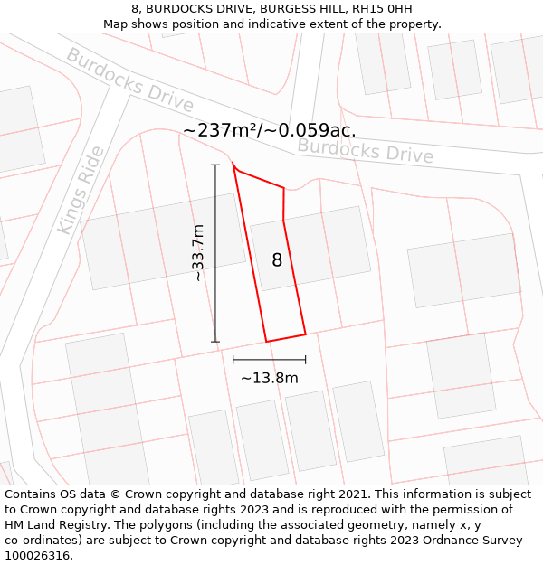 8, BURDOCKS DRIVE, BURGESS HILL, RH15 0HH: Plot and title map