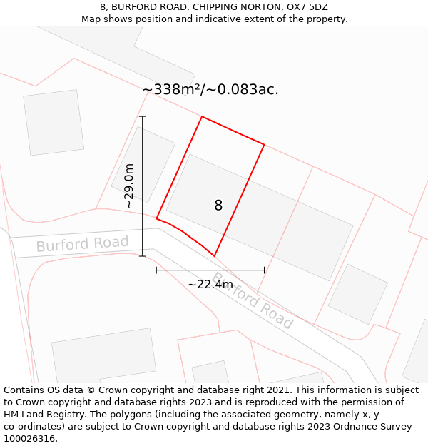 8, BURFORD ROAD, CHIPPING NORTON, OX7 5DZ: Plot and title map