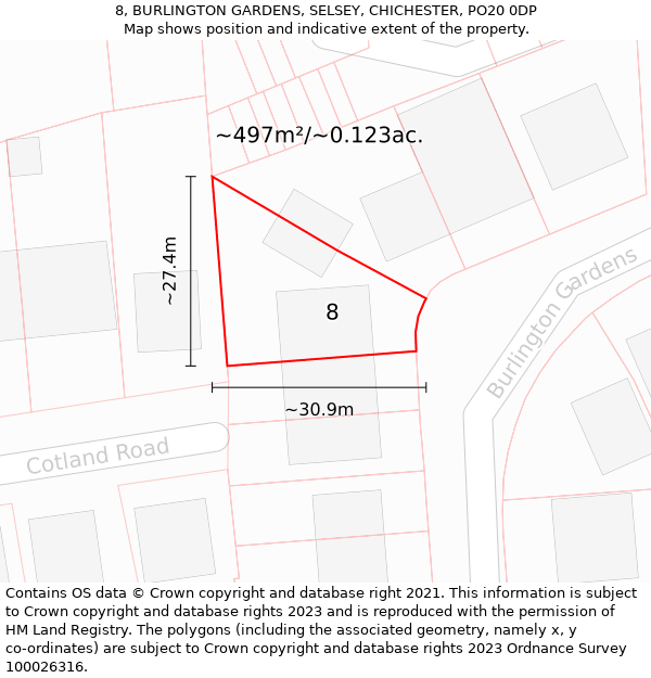 8, BURLINGTON GARDENS, SELSEY, CHICHESTER, PO20 0DP: Plot and title map