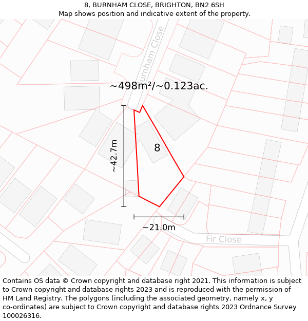 8, BURNHAM CLOSE, BRIGHTON, BN2 6SH: Plot and title map