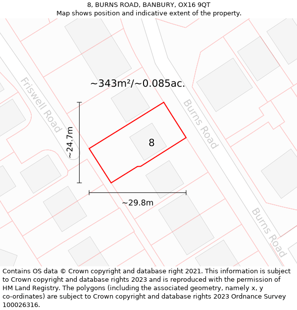 8, BURNS ROAD, BANBURY, OX16 9QT: Plot and title map