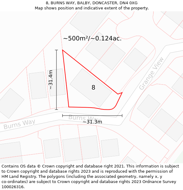 8, BURNS WAY, BALBY, DONCASTER, DN4 0XG: Plot and title map