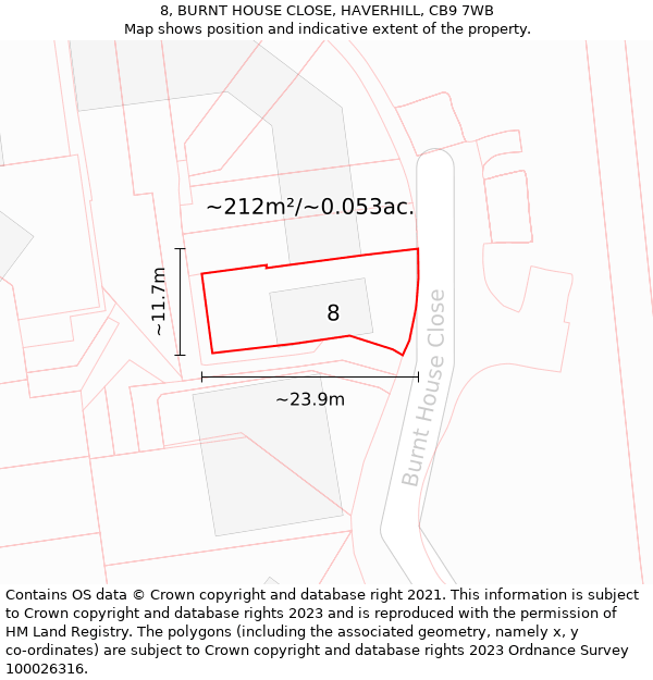 8, BURNT HOUSE CLOSE, HAVERHILL, CB9 7WB: Plot and title map