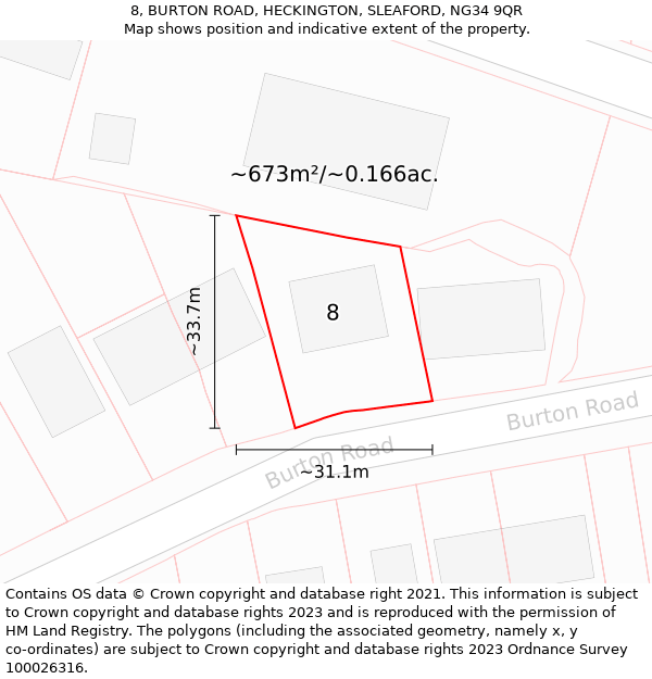 8, BURTON ROAD, HECKINGTON, SLEAFORD, NG34 9QR: Plot and title map