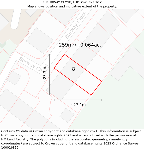 8, BURWAY CLOSE, LUDLOW, SY8 1GX: Plot and title map