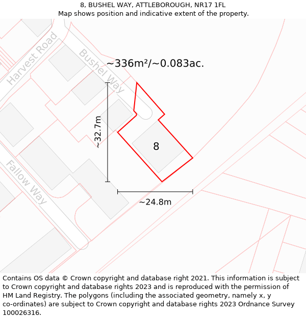 8, BUSHEL WAY, ATTLEBOROUGH, NR17 1FL: Plot and title map