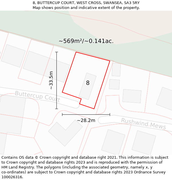 8, BUTTERCUP COURT, WEST CROSS, SWANSEA, SA3 5RY: Plot and title map